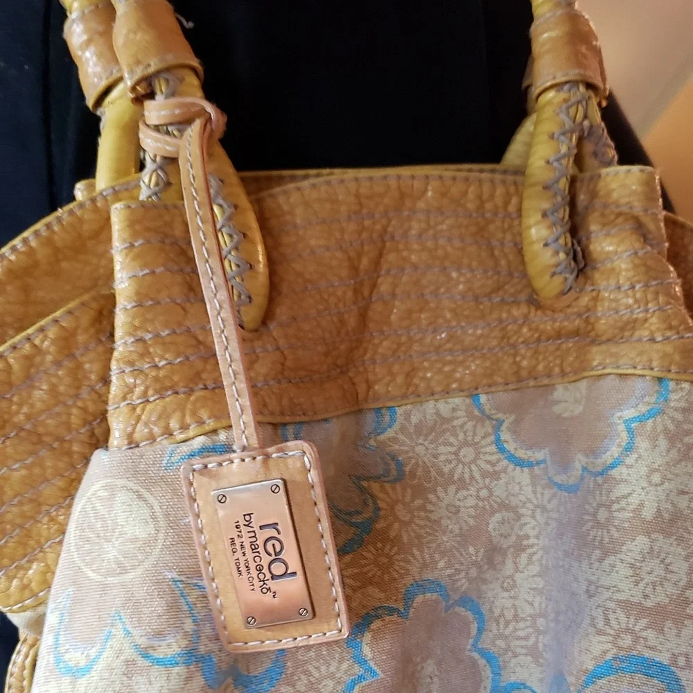 Vintage 'Red' by Marcecko Yellow And Blue Fabric Hobo Style Bag